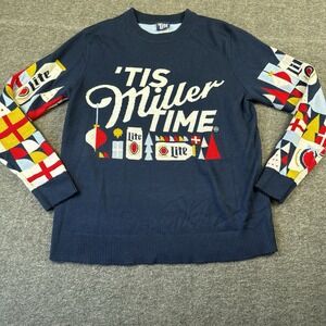 Miller Lite Sweater Mens XL Blue Ugly Christmas Holiday Beer Funny Xmas